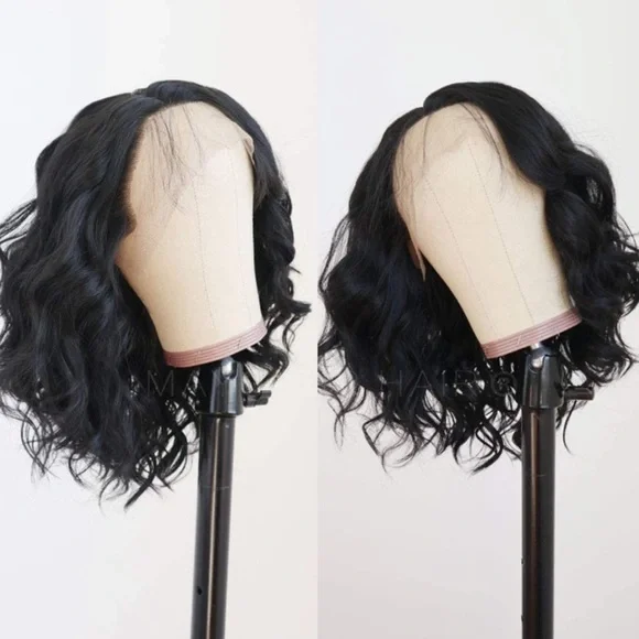 - 💕16” BLACK LOOSE WAVY BOB LACE-FRONT WIG *NEW*